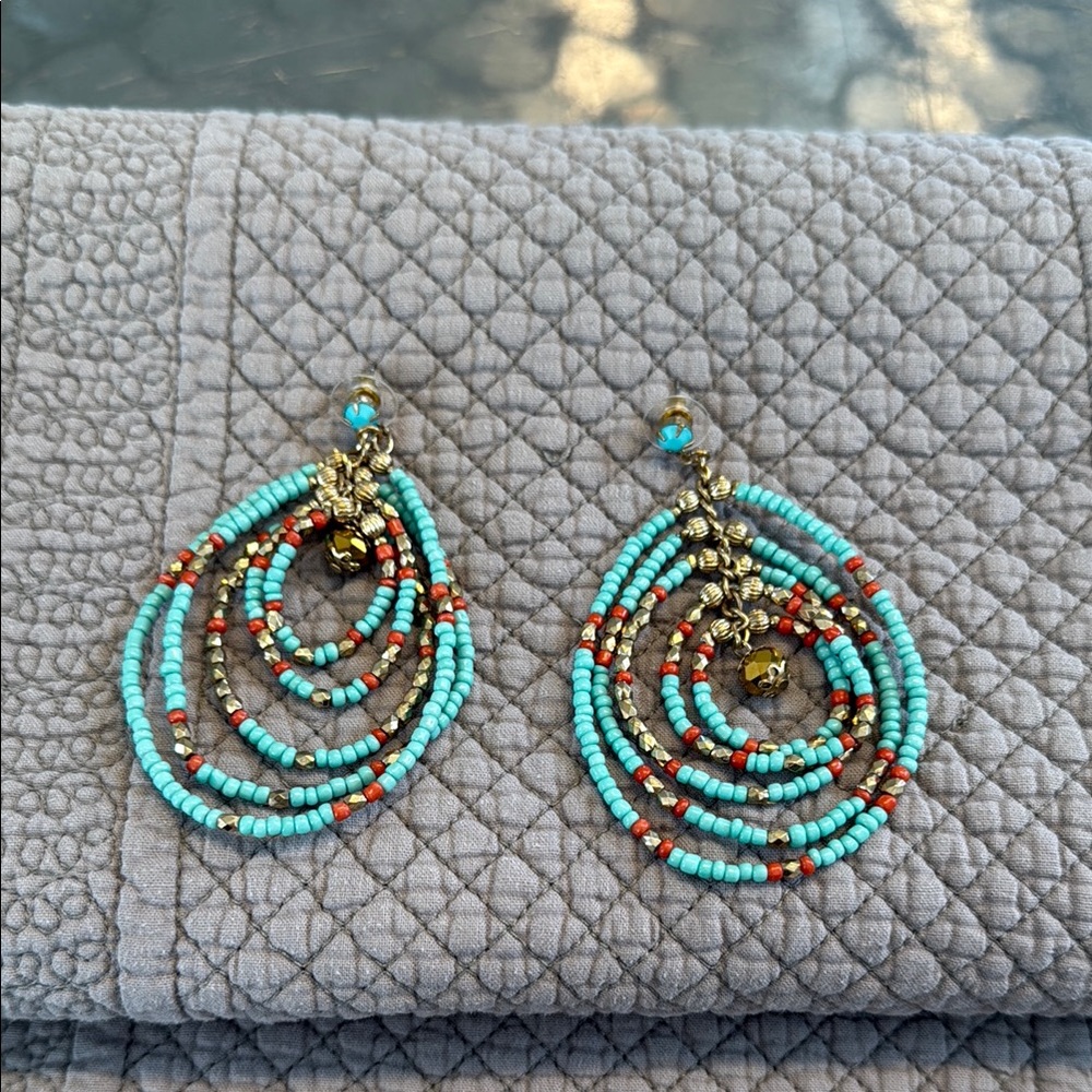 Turquoise and Gold Beaded Earrings